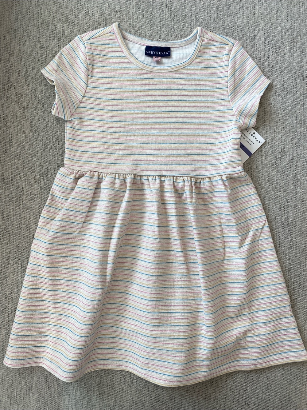 Andy & Evan 4T Pastel Multi Striped Short Sleeve Dress - Picture 1 of 5